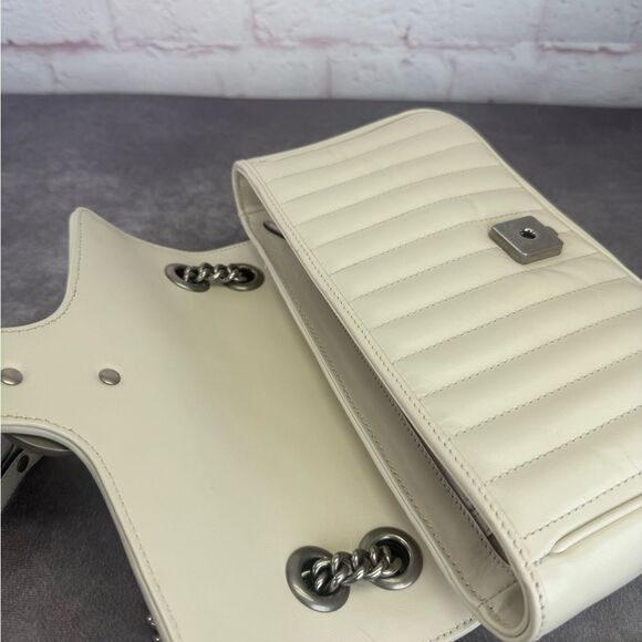 Gucci Aria Calfskin Matelasse Small GG Marmont Shoulder Bag White - Picture 10 of 15